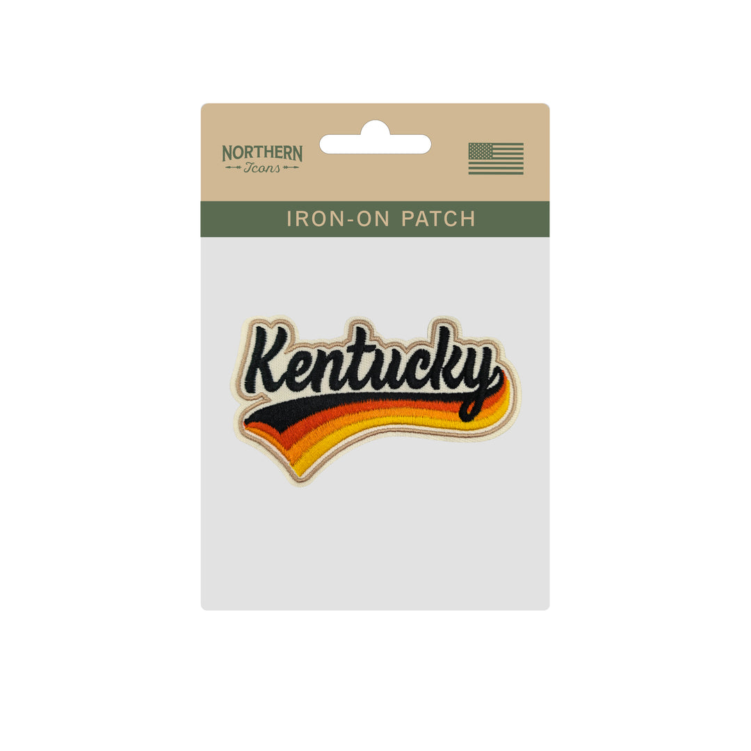 Kentucky Retro Script Embroidered Iron-On Patch | Vintage State Name Travel Souvenir Applique for Jackets, Hats & Backpacks