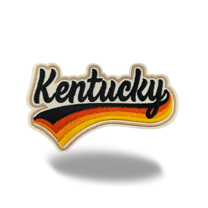 Kentucky Retro Script Embroidered Iron-On Patch | Vintage State Name Travel Souvenir Applique for Jackets, Hats & Backpacks