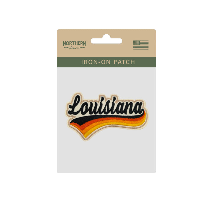 Louisiana Retro Script Embroidered Iron-On Patch | Vintage State Name Travel Souvenir Applique for Jackets, Hats & Backpacks
