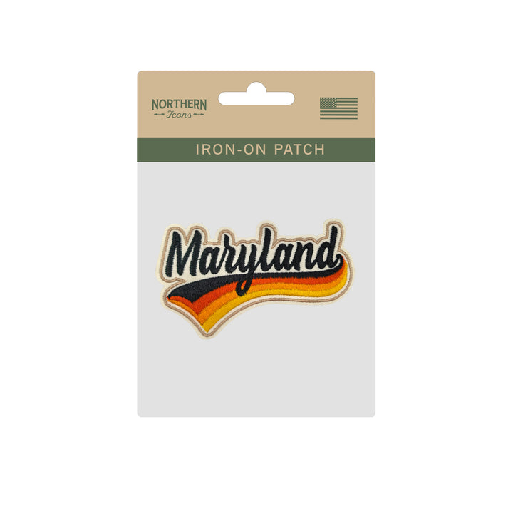 Maryland Retro Script Embroidered Iron-On Patch | Vintage Old Line State Travel Souvenir Applique for Jackets, Hats & Backpacks