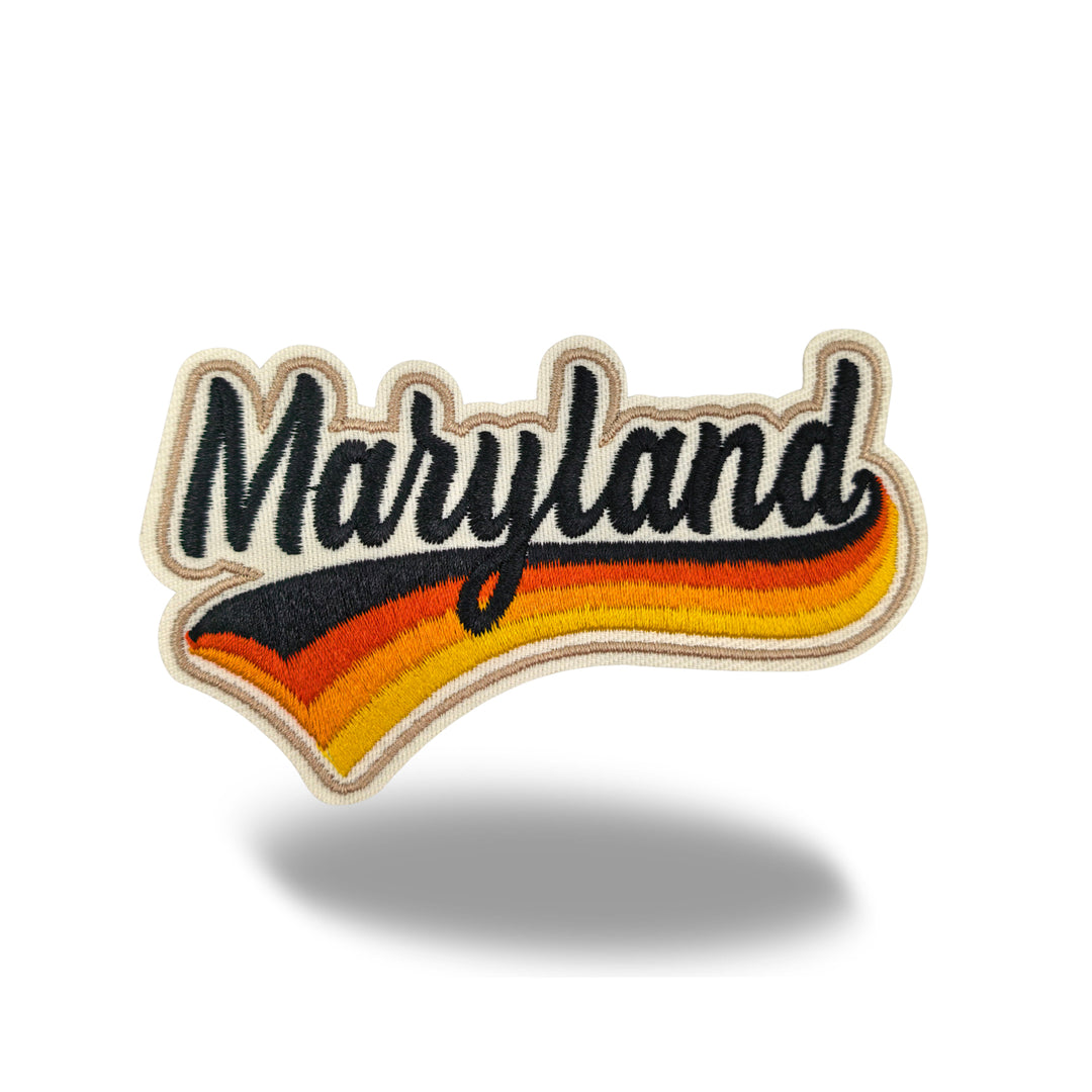 Maryland Retro Script Embroidered Iron-On Patch | Vintage Old Line State Travel Souvenir Applique for Jackets, Hats & Backpacks
