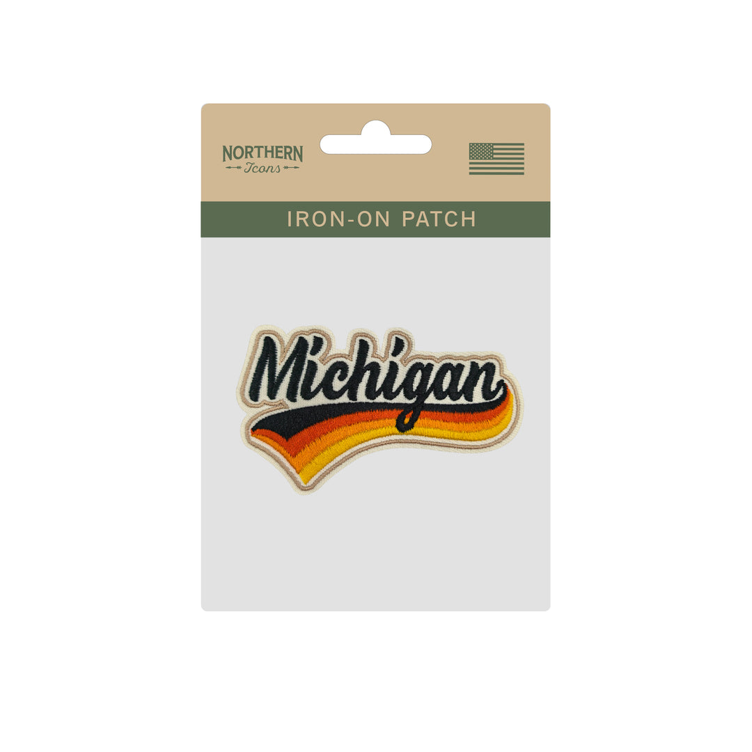 Michigan Retro Script Embroidered Iron-On Patch | Vintage State Name Travel Souvenir Applique for Jackets, Hats & Backpacks