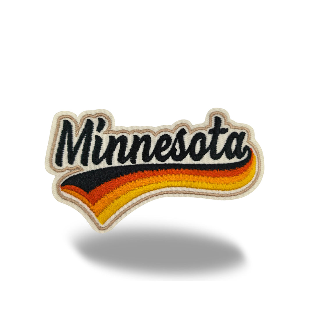 Minnesota Retro Script Embroidered Iron-On Patch | Vintage North Star State Travel Souvenir Applique for Jackets, Hats & Backpacks