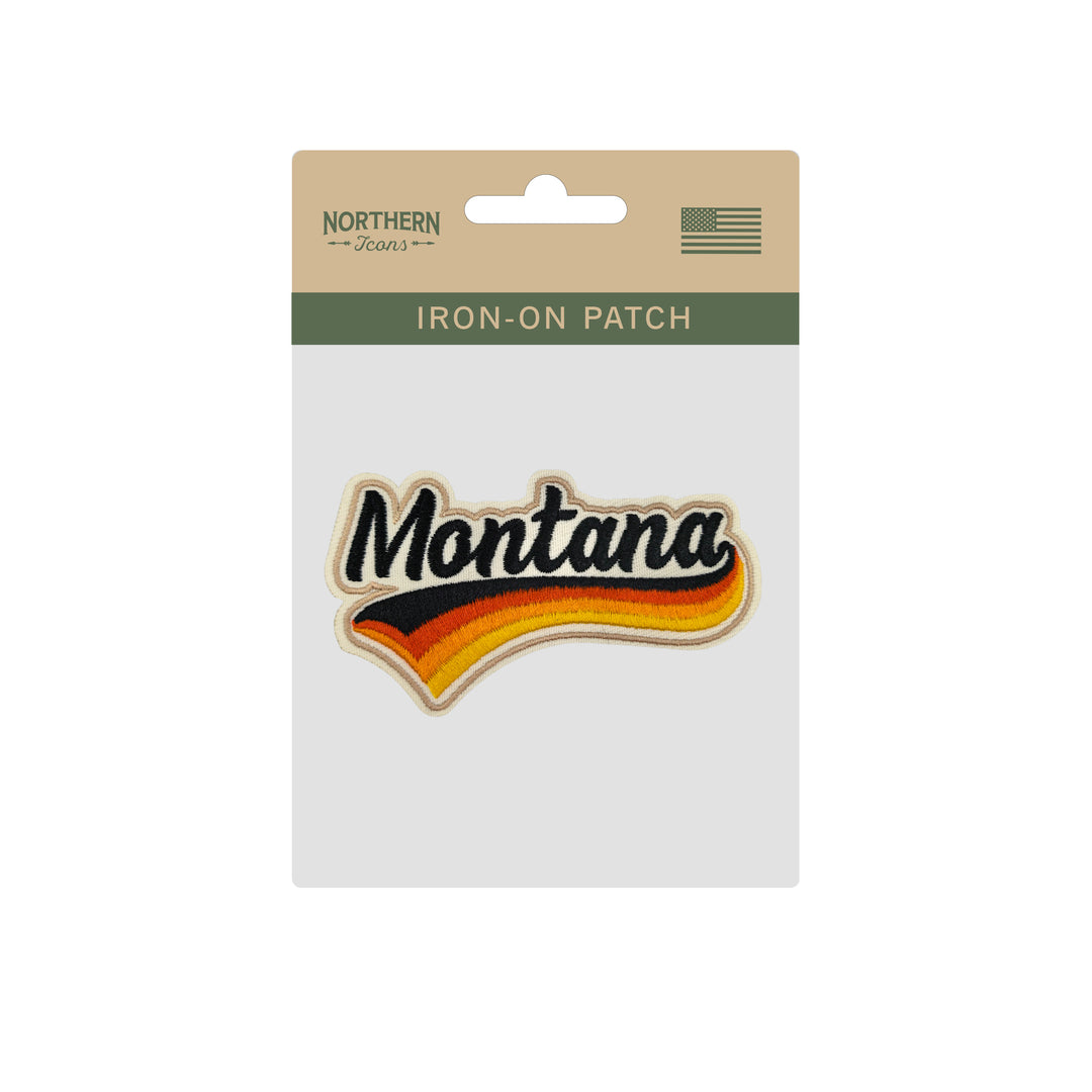 Montana Retro Script Embroidered Iron-On Patch | Vintage State Name Travel Souvenir Applique for Jackets, Hats & Backpacks