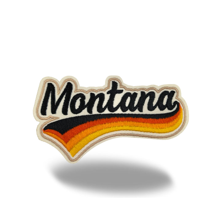 Montana Retro Script Embroidered Iron-On Patch | Vintage State Name Travel Souvenir Applique for Jackets, Hats & Backpacks