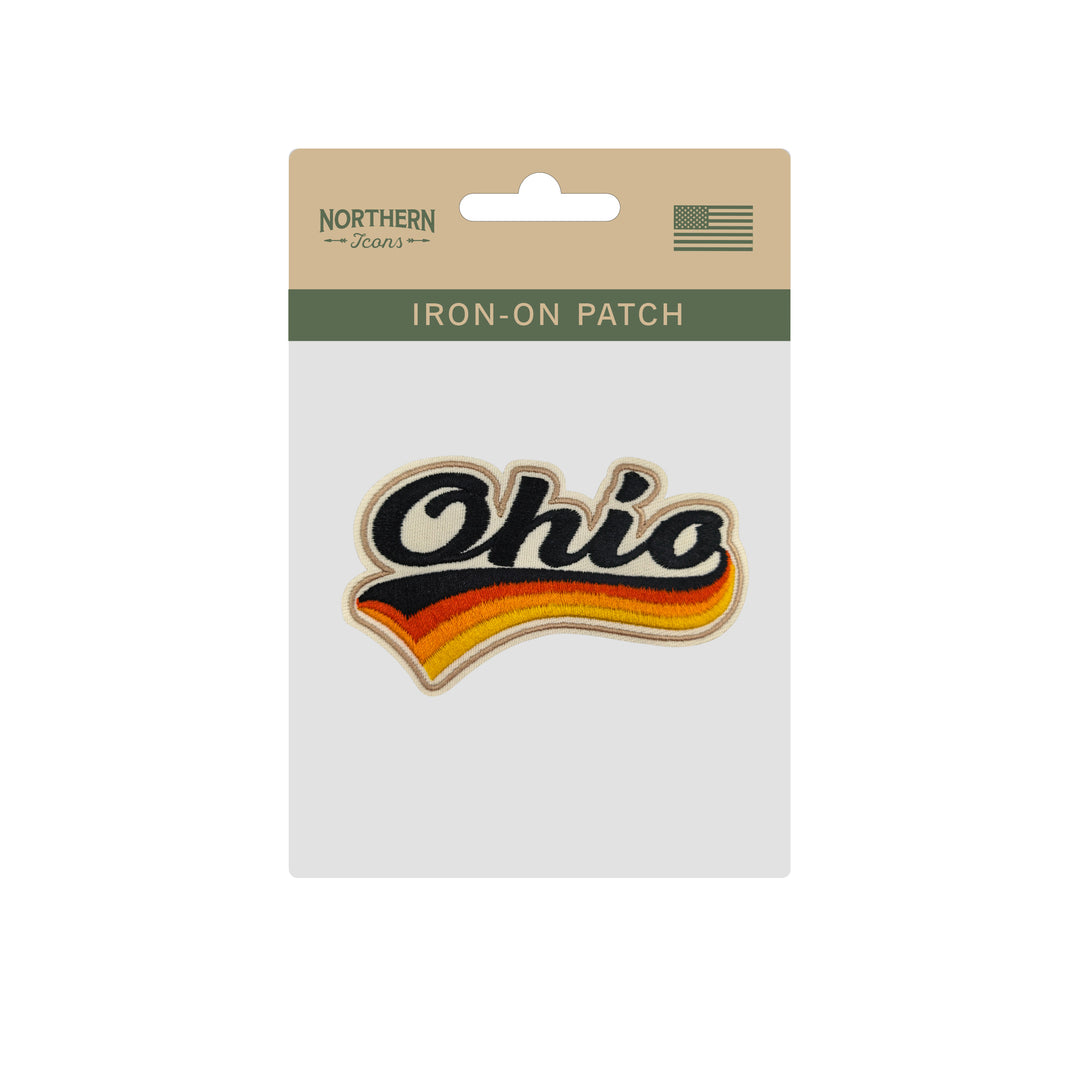Ohio Retro Script Embroidered Iron-On Patch | Vintage State Name Travel Souvenir Applique for Jackets, Hats & Backpacks
