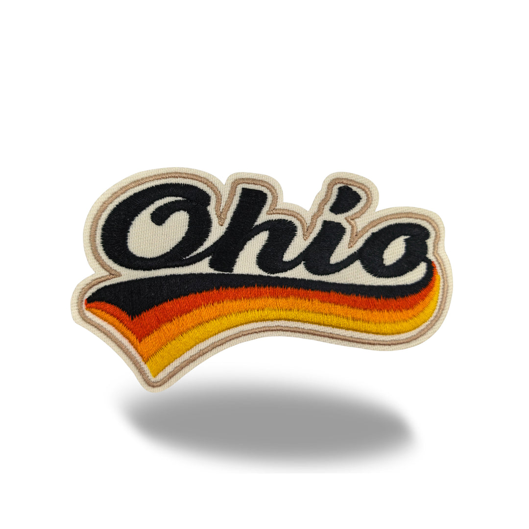 Ohio Retro Script Embroidered Iron-On Patch | Vintage State Name Travel Souvenir Applique for Jackets, Hats & Backpacks
