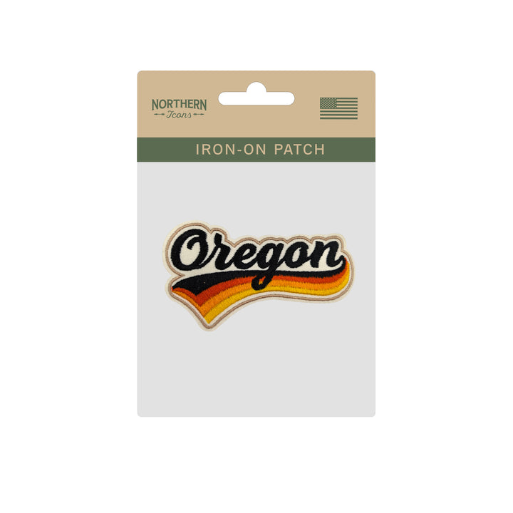 Oregon Retro Script Embroidered Iron-On Patch | Vintage State Name Travel Souvenir Applique for Jackets, Hats & Backpacks