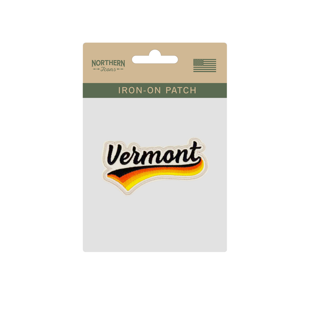 Vermont Retro Script Embroidered Patch Vintage Typography Travel Souvenir