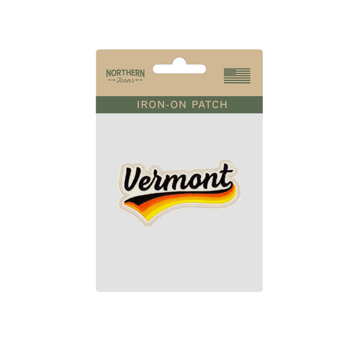 Vermont Retro Script Embroidered Patch Vintage Typography Travel Souvenir