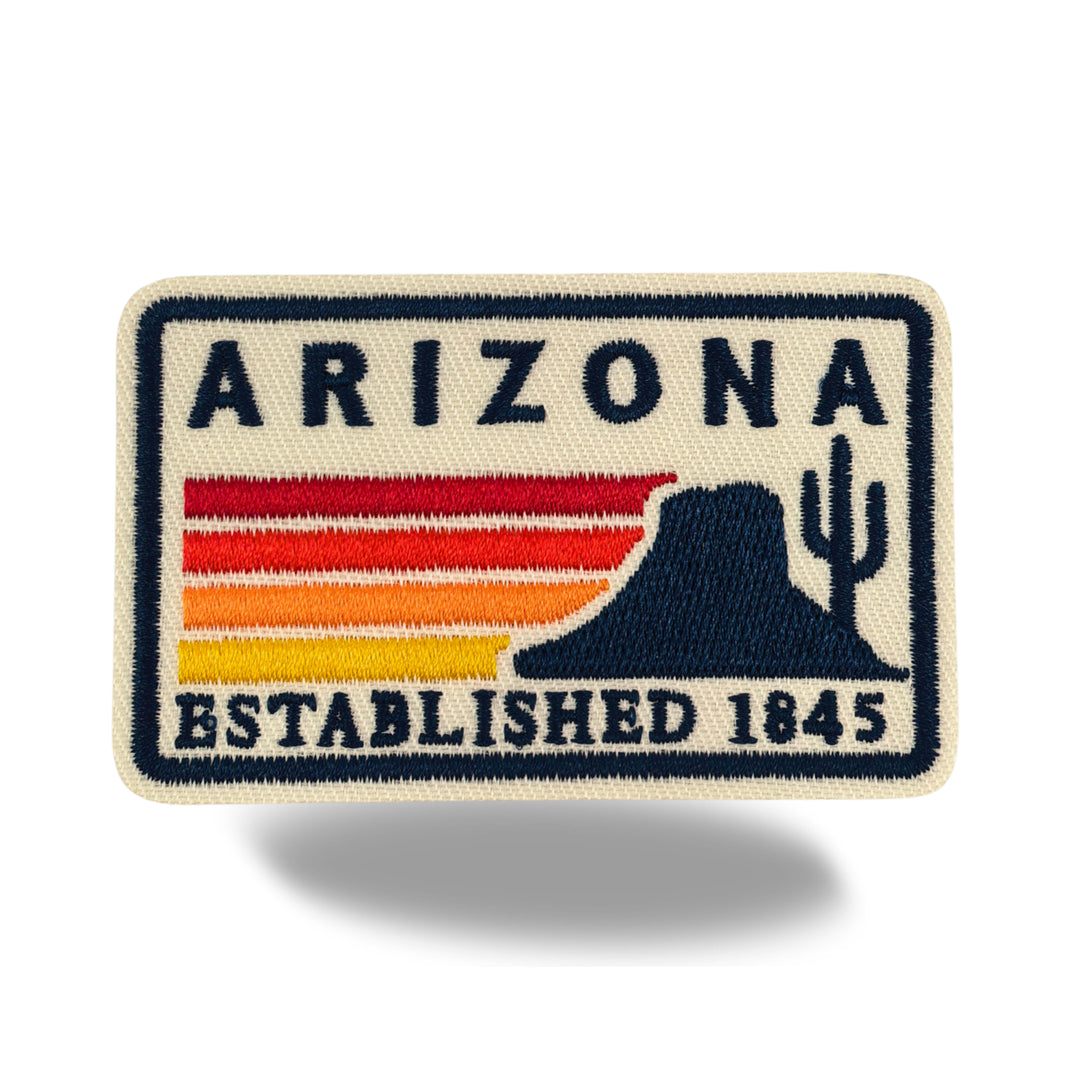 Arizona Desert Embroidered Iron-On Patch – Retro Cactus & Mesa State Souvenir