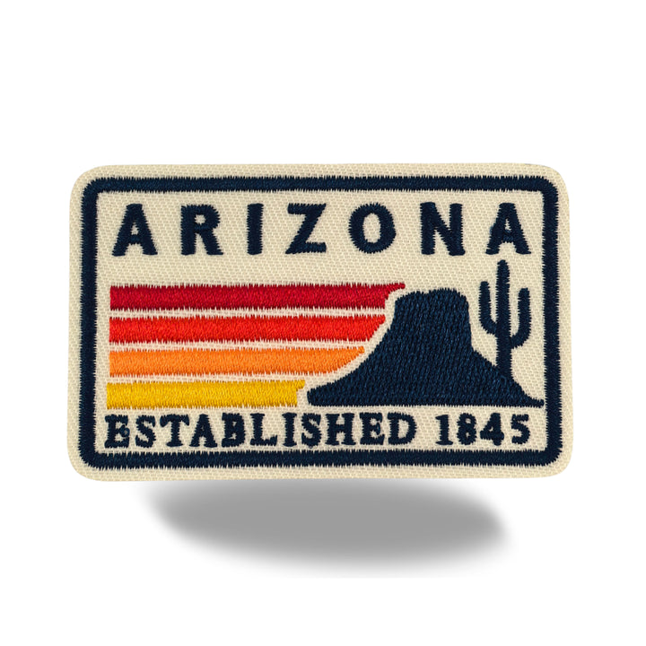 Arizona Desert Embroidered Iron-On Patch – Retro Cactus & Mesa State Souvenir