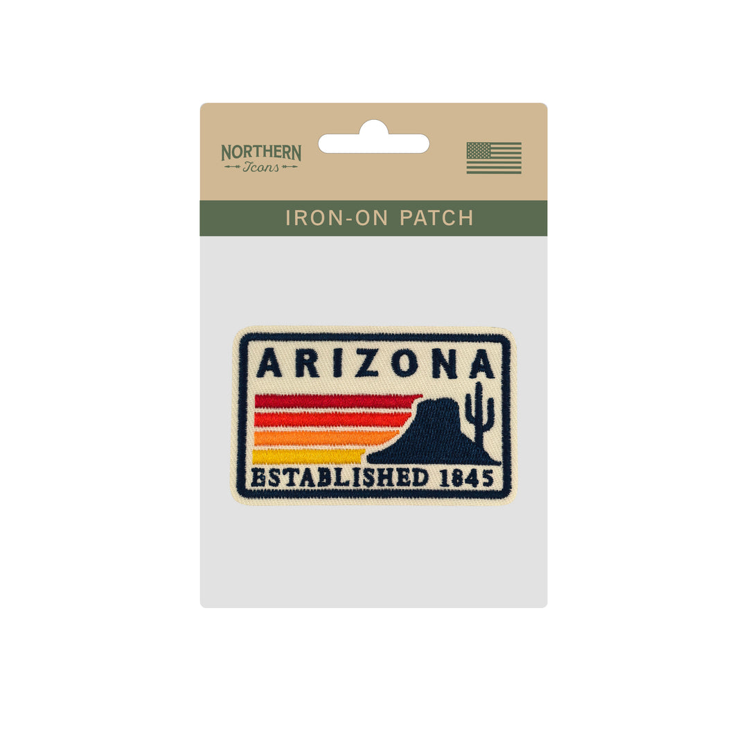 Arizona Desert Embroidered Iron-On Patch – Retro Cactus & Mesa State Souvenir