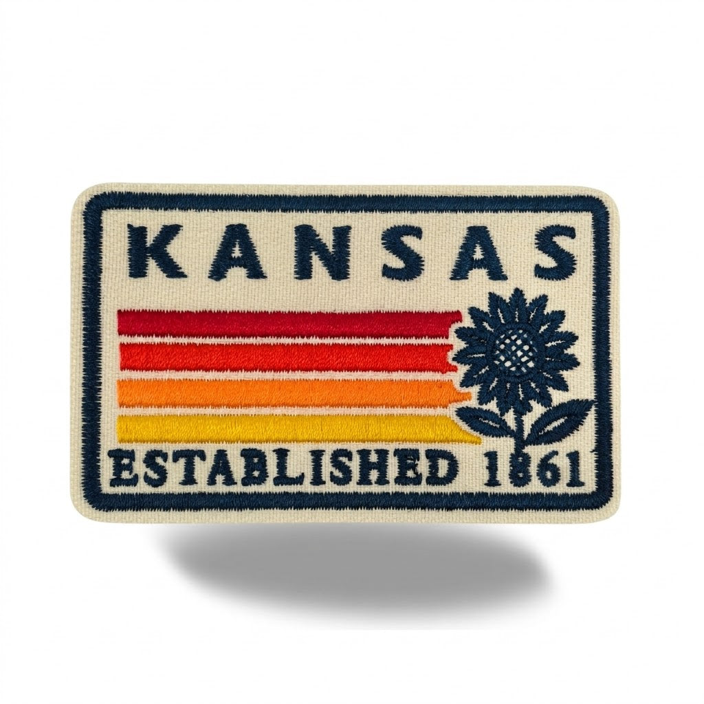 Kansas Sunflower Embroidered Iron-On Patch – Vintage State Souvenir Travel Patch