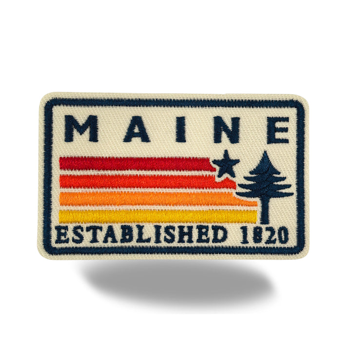 Maine Pine Tree & Star Embroidered Iron-On Patch – Vintage State Souvenir Travel Patch