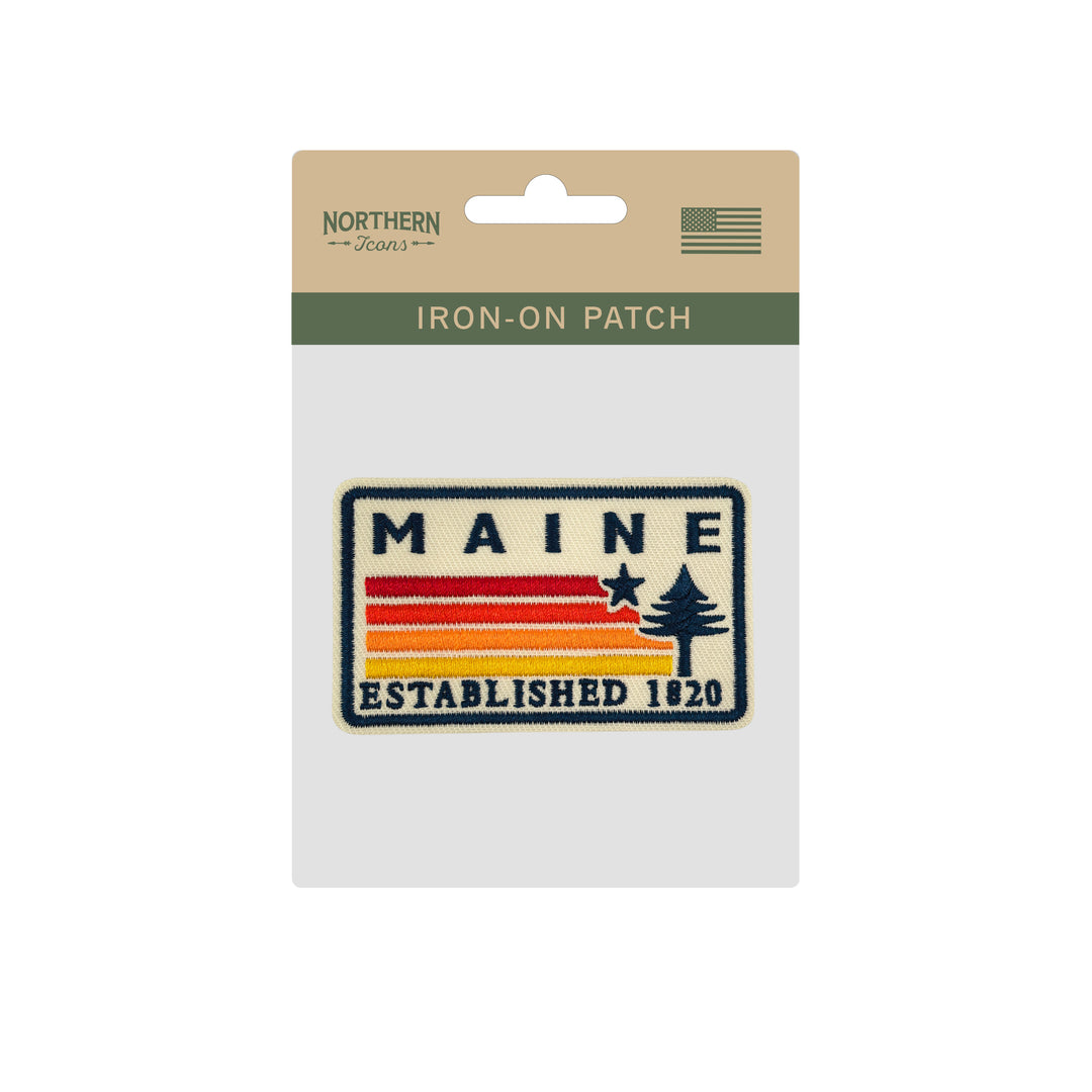 Maine Pine Tree & Star Embroidered Iron-On Patch – Vintage State Souvenir Travel Patch