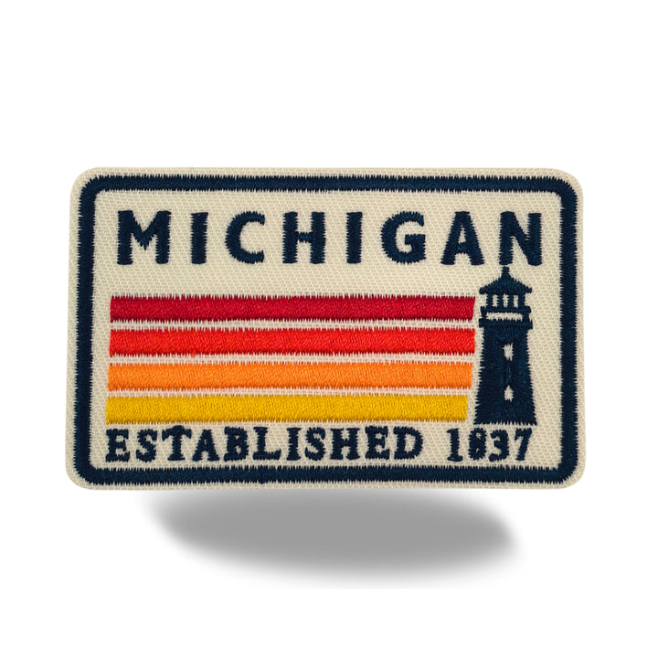 Michigan Lighthouse Embroidered Iron-On Patch – Vintage State Souvenir Patch