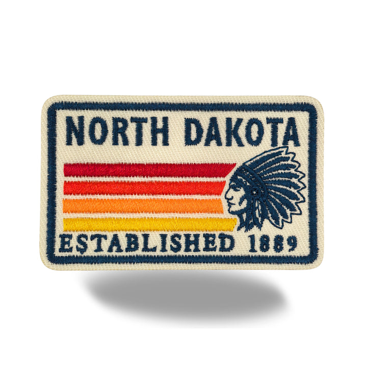 North Dakota Native Headdress Embroidered Iron-On Patch – Vintage State Souvenir Travel Patch
