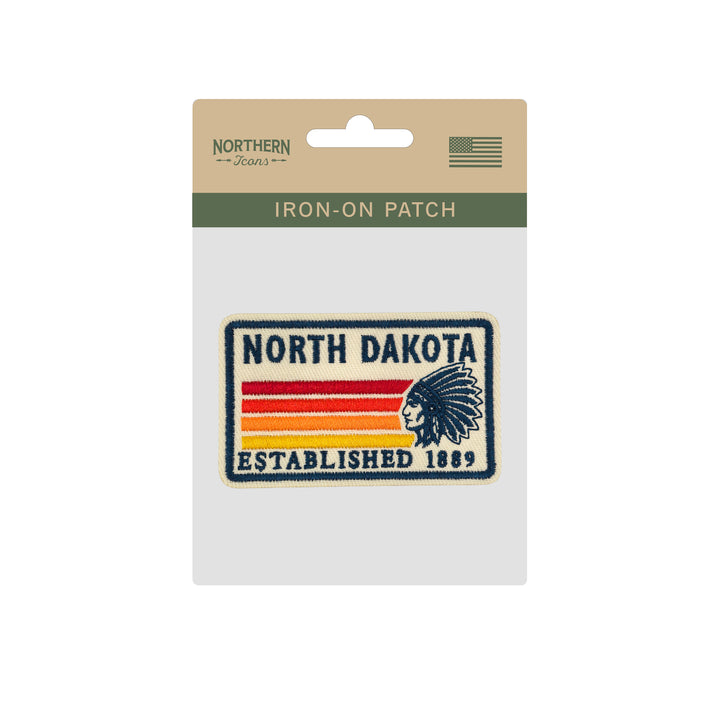 North Dakota Native Headdress Embroidered Iron-On Patch – Vintage State Souvenir Travel Patch