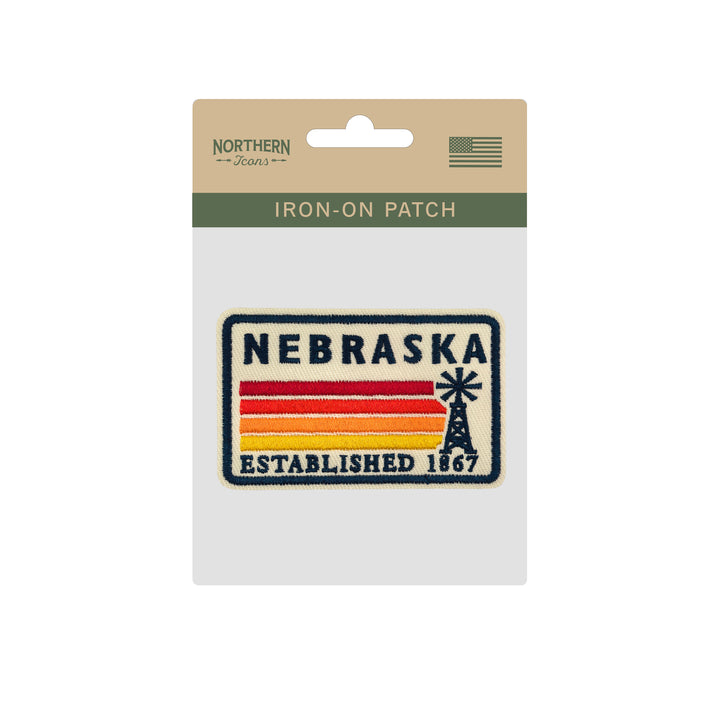 Nebraska Windmill Embroidered Iron-On Patch | Vintage Prairie State Travel Souvenir Applique for Jackets, Hats & Backpacks