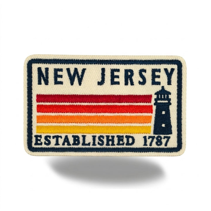 New Jersey Lighthouse Embroidered Iron-On Patch – Vintage State Souvenir Travel Patch