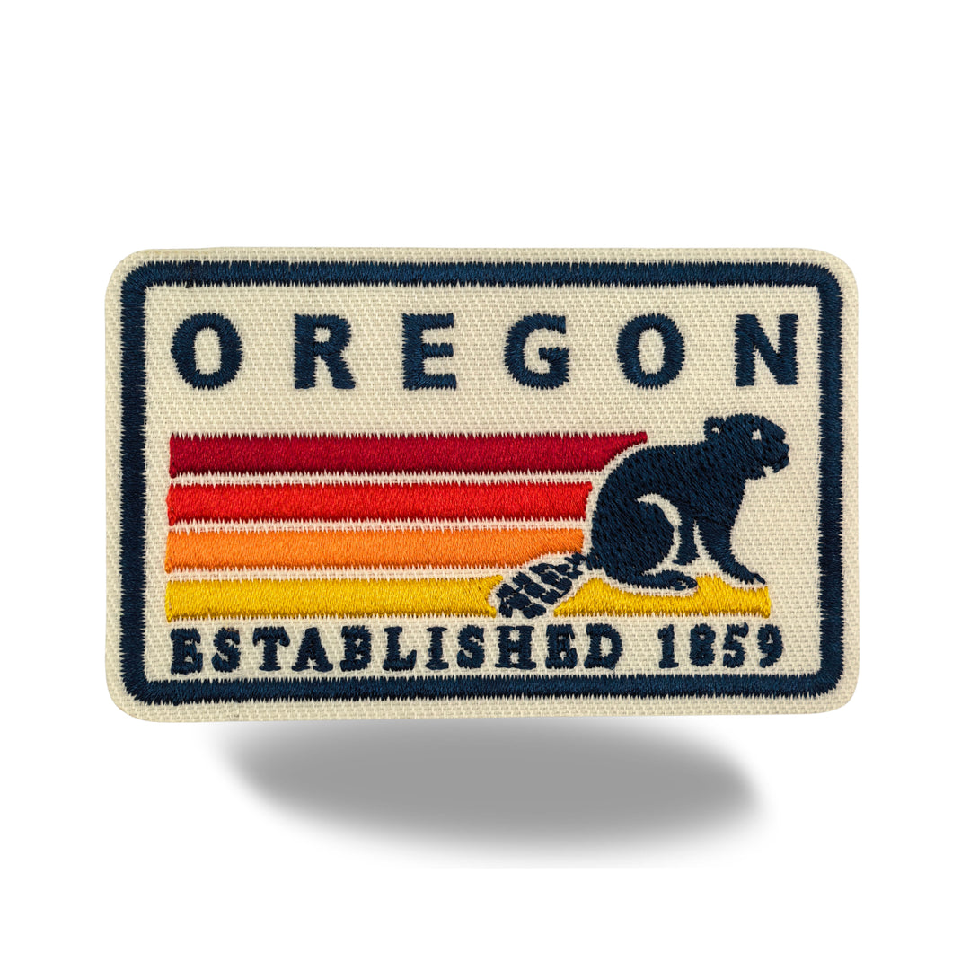 Oregon Beaver Retro Embroidered Iron-On Patch | Vintage Travel Souvenir Applique for Jackets, Backpacks & Hats