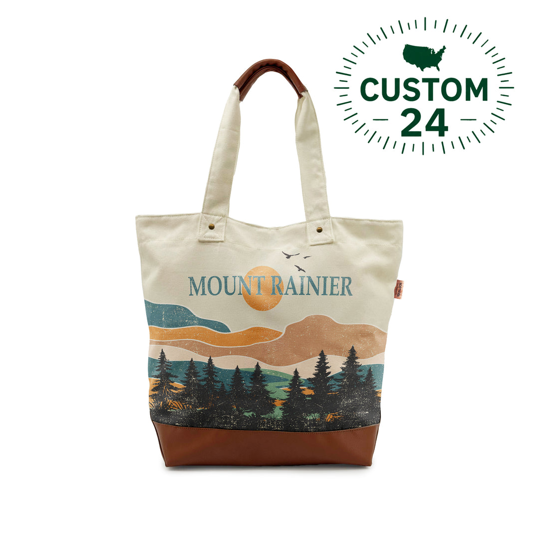 Mount Rainier Canvas Tote Bag – National Park Mountain Adventure Travel Shoulder Bag