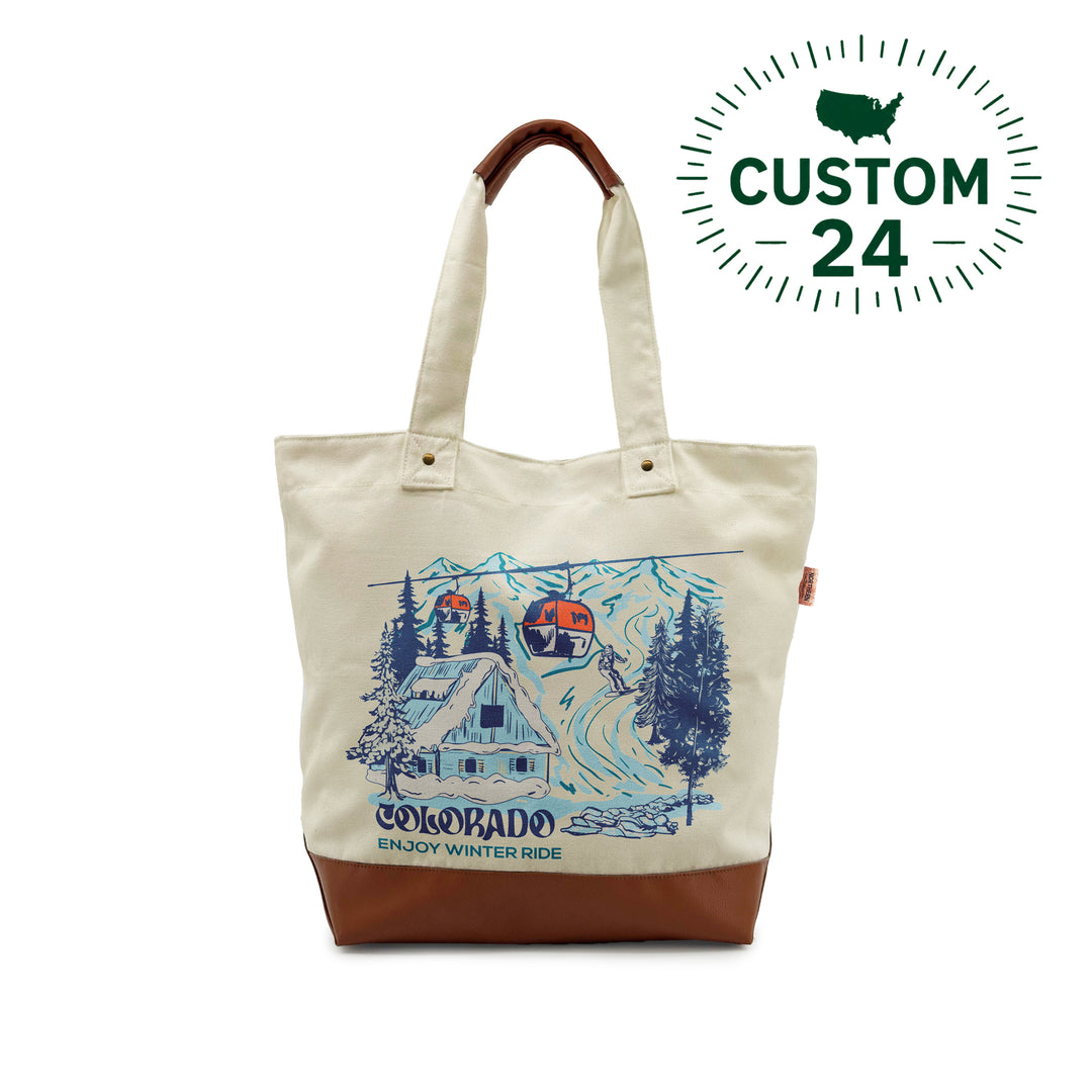 Colorado Canvas Tote Bag – Winter Ski Resort Travel Adventure Shoulder Bag