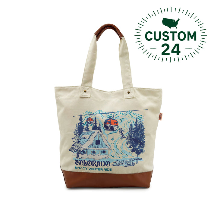 Colorado Canvas Tote Bag – Winter Ski Resort Travel Adventure Shoulder Bag