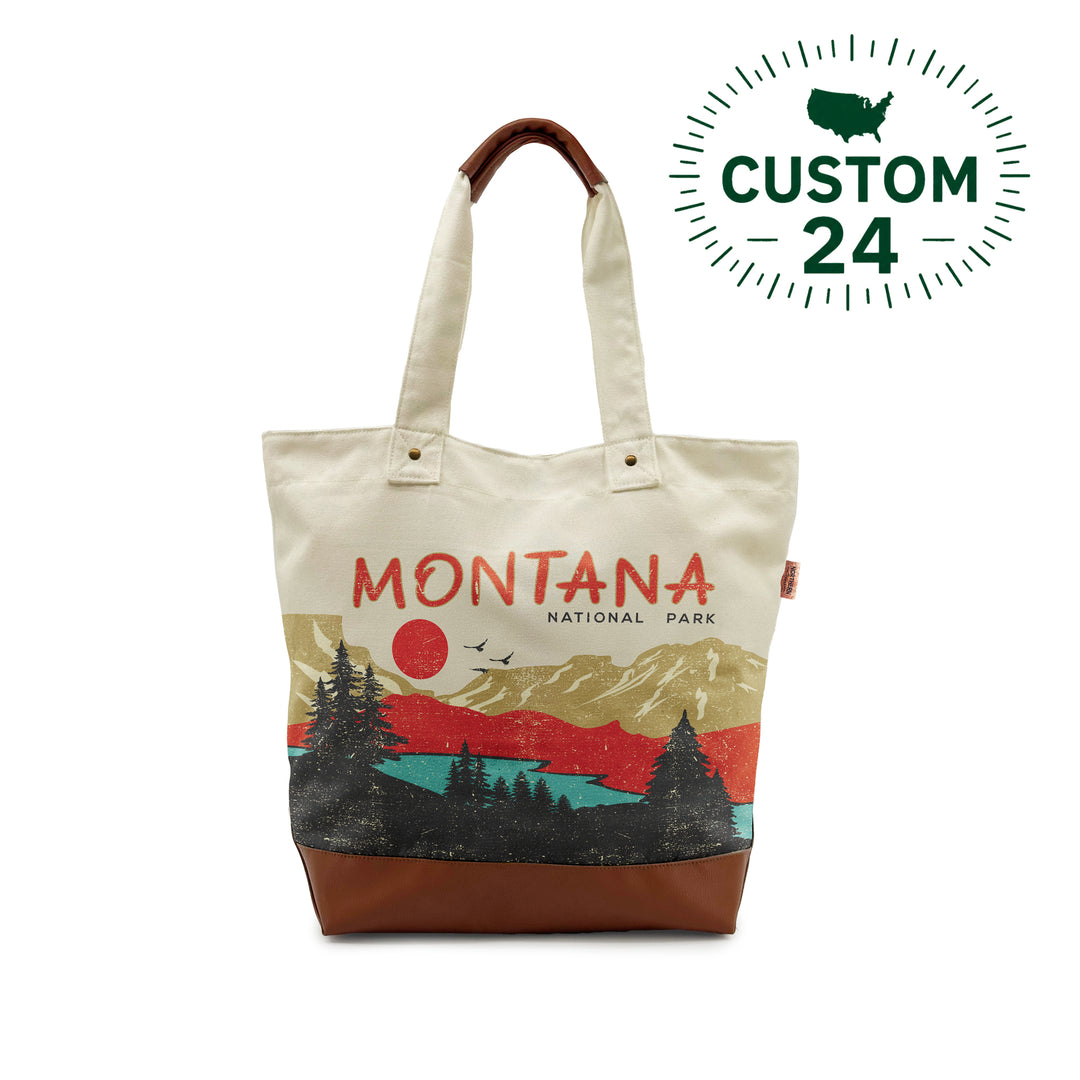Montana Canvas Tote Bag – National Park Retro Travel Outdoor Adventure Shoulder Bag
