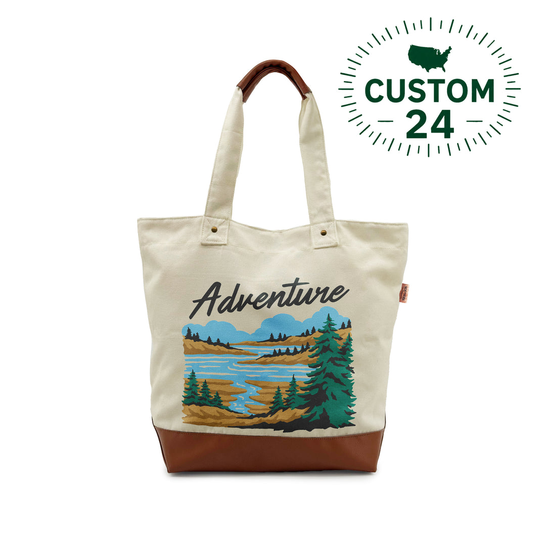 Adventure Canvas Tote Bag with Leather Bottom – Retro Outdoor Travel Shoulder Bag