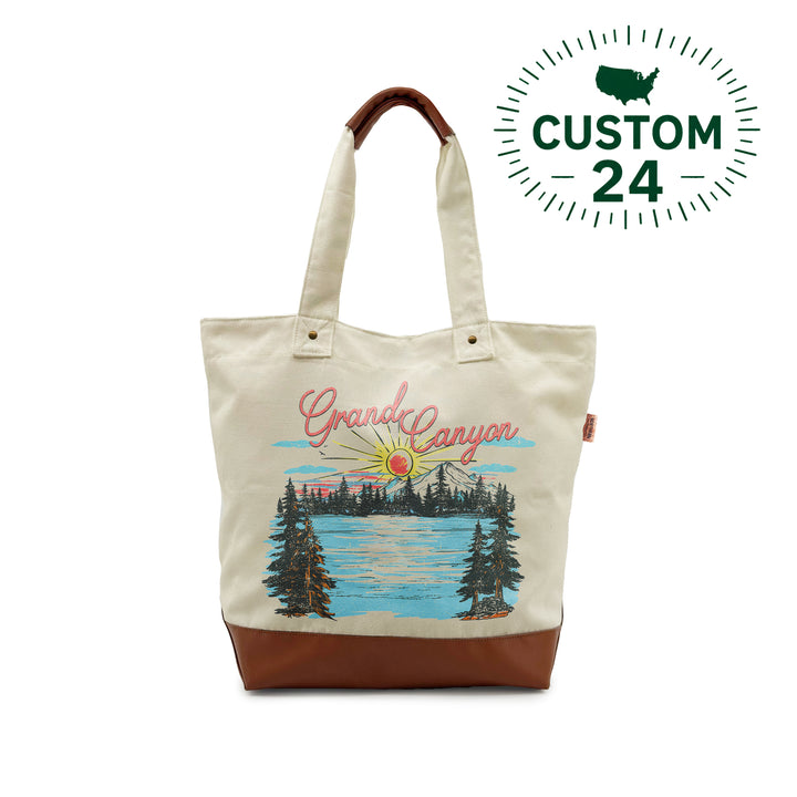 Grand Canyon Canvas Tote Bag – Vintage National Park Travel Shoulder Bag with Leather Bottom