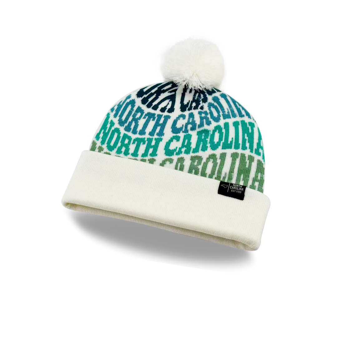 North Carolina Colorful Letter Knit Beanie – Retro Pom Pom Winter Hat with Bold Typography