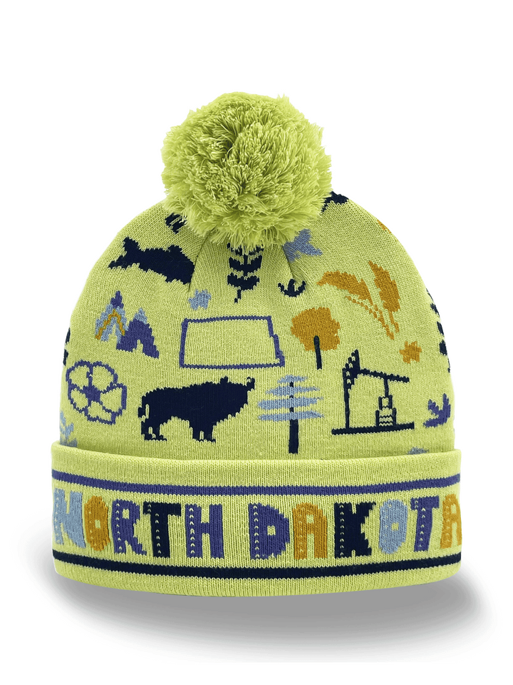 North Dakota Knit Beanie Winter Hat with Pom Pom | Prairie State Souvenir Gift