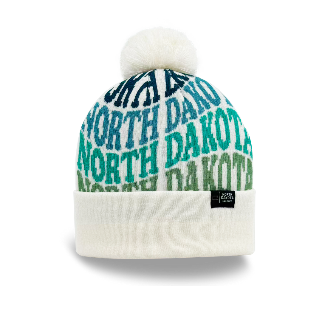 North Dakota Colorful Letter Knit Beanie – Retro Pom Pom Winter Hat with Bold Typography