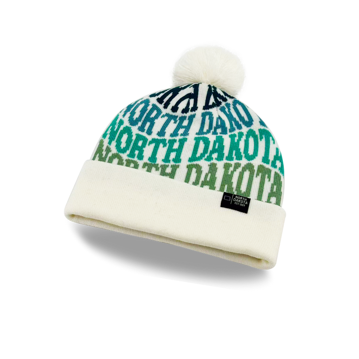 North Dakota Colorful Letter Knit Beanie – Retro Pom Pom Winter Hat with Bold Typography