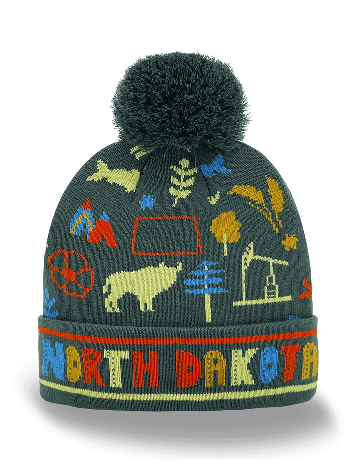 North Dakota Knit Beanie Winter Hat with Pom Pom | Prairie State Souvenir Gift