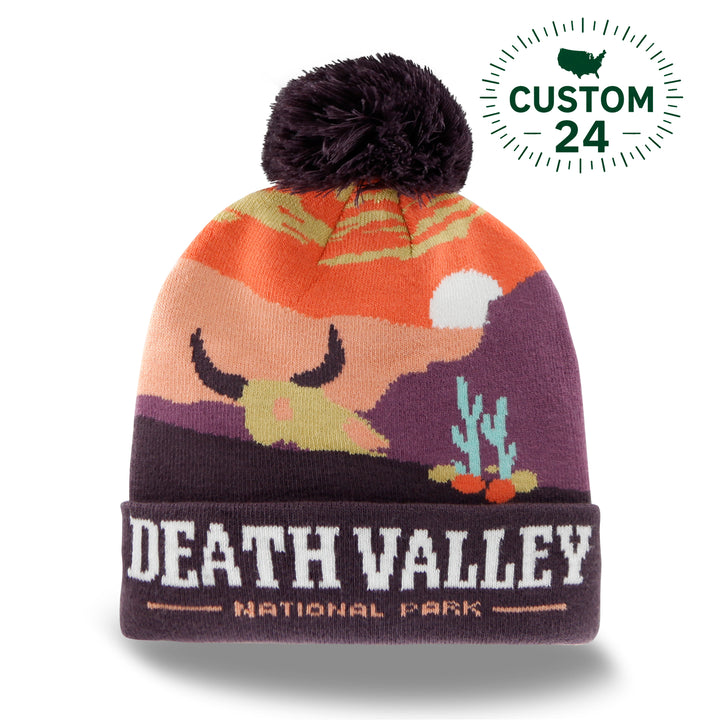 Death Valley National Park Beanie with Desert Sunset, Warm Knit Hat for Hiking Camping