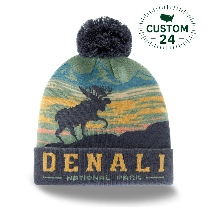 Denali National Park Beanie Winter Knit Hat with Pom Pom Warm Souvenir