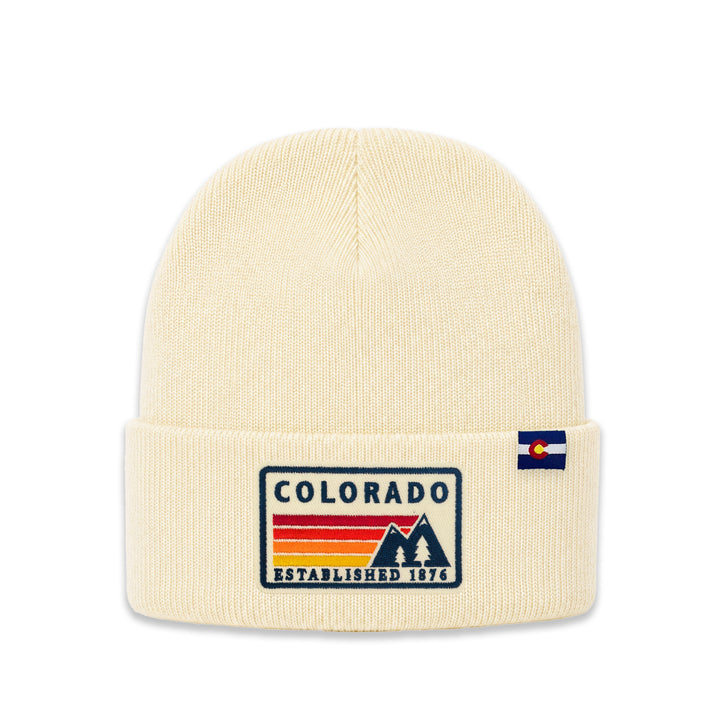 Colorado Mountain Patch Cuffed Beanie | 100% Acrylic Winter Hat with Embroidered State Patch
