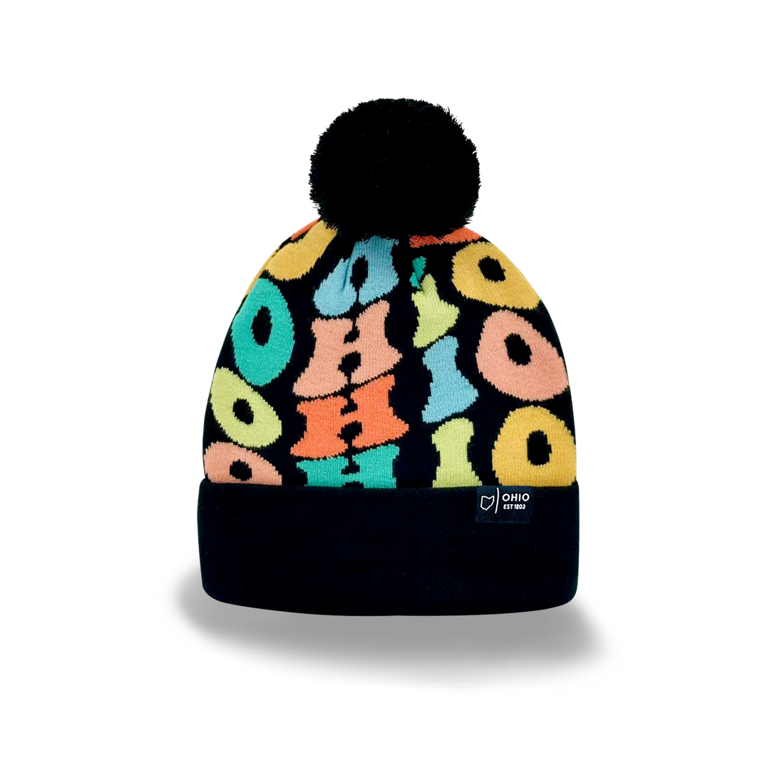OHIO Colorful Knit Pom Pom Beanie - Retro Winter Warm Hat
