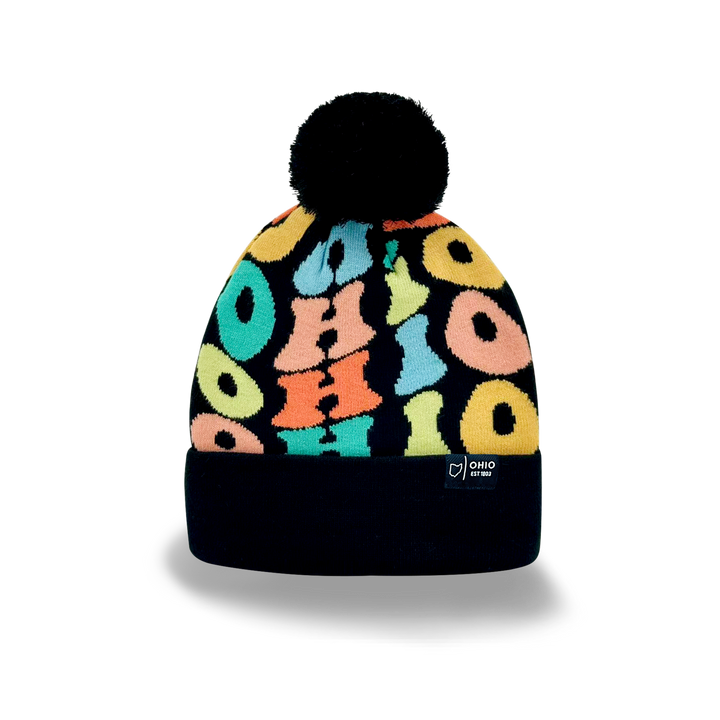 OHIO Colorful Knit Pom Pom Beanie - Retro Winter Warm Hat
