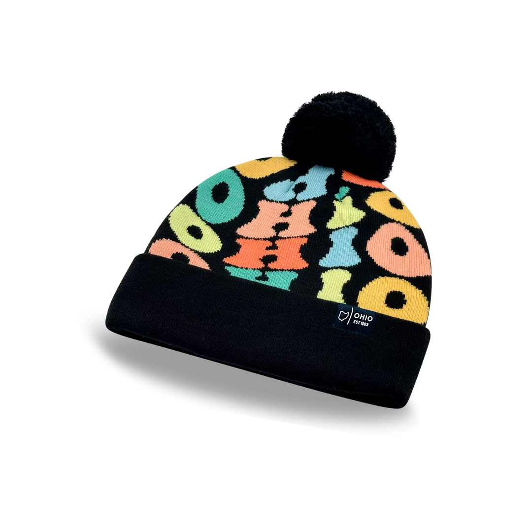 OHIO Colorful Knit Pom Pom Beanie - Retro Winter Warm Hat