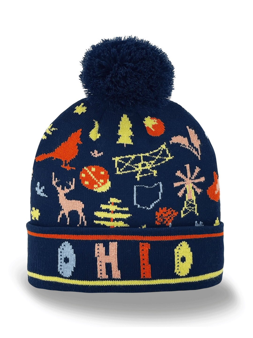 Ohio Knit Beanie Hat Pom Pom | Cardinal Deer Nature Travel Winter Gift Idea