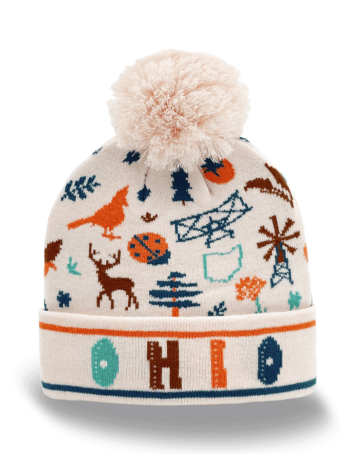 Ohio Knit Beanie Hat Pom Pom | Cardinal Deer Nature Travel Winter Gift Idea