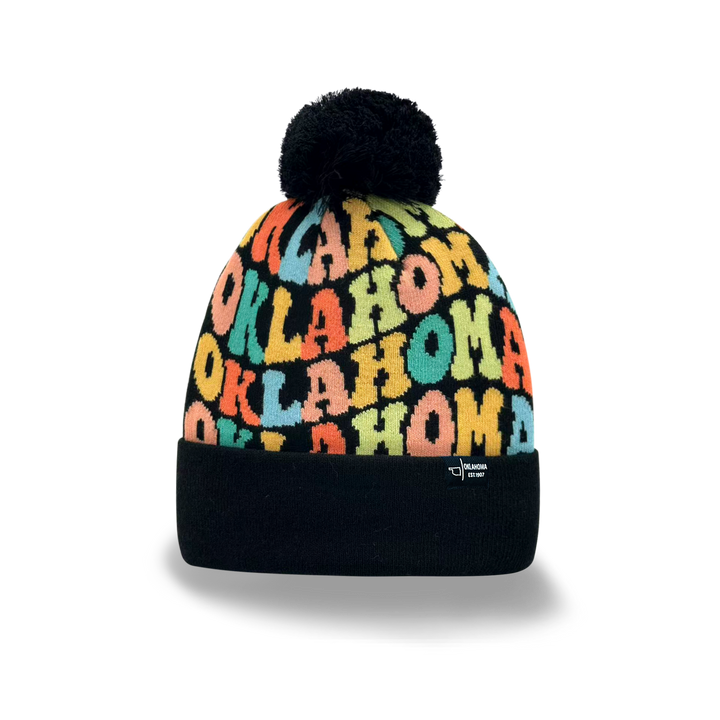 OKLAHOMA Colorful Knit Pom Pom Beanie - Retro Winter Hat