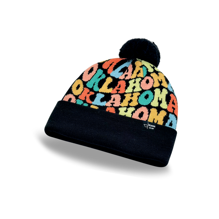OKLAHOMA Colorful Knit Pom Pom Beanie - Retro Winter Hat
