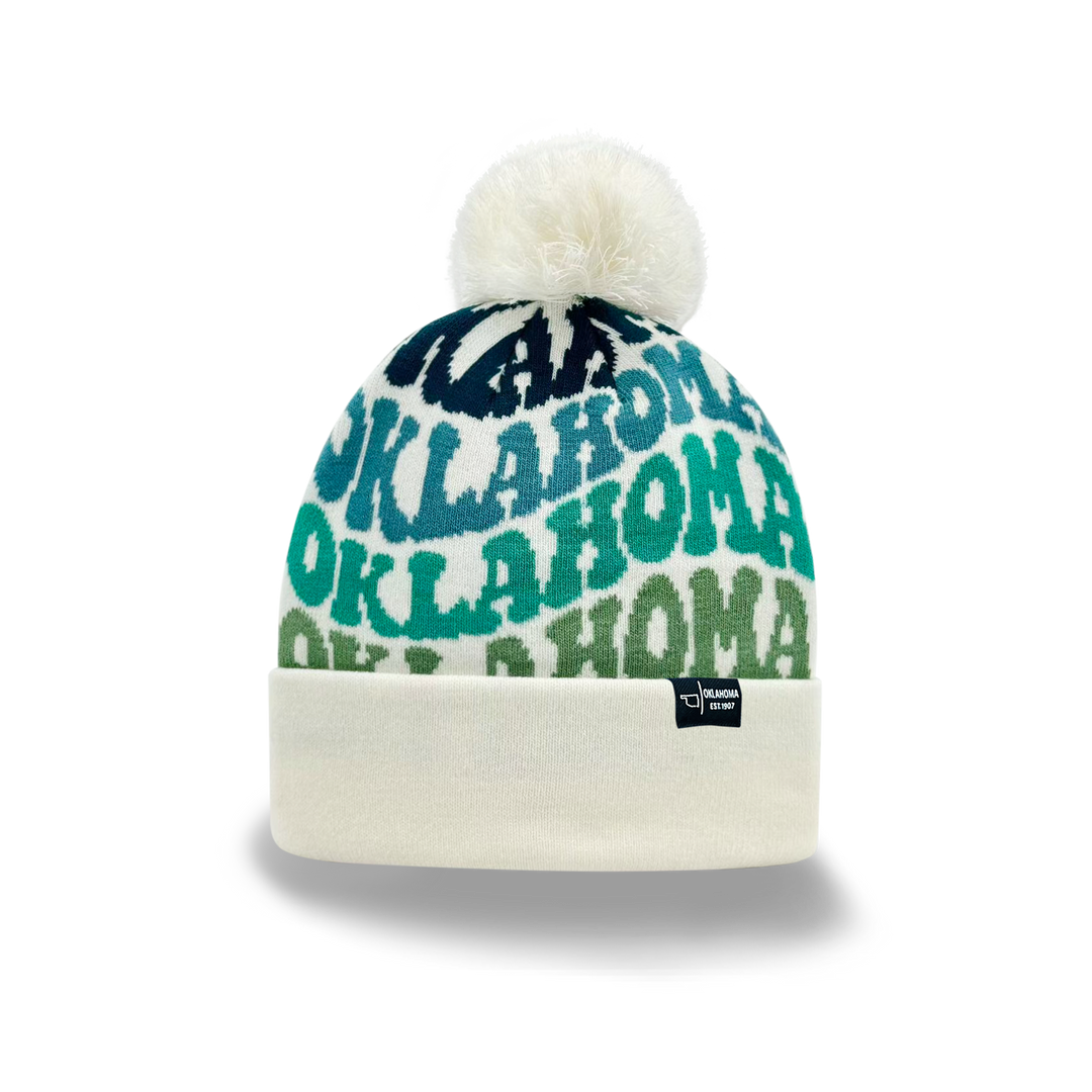 OKLAHOMA Colorful Knit Pom Pom Beanie - Retro Winter Hat