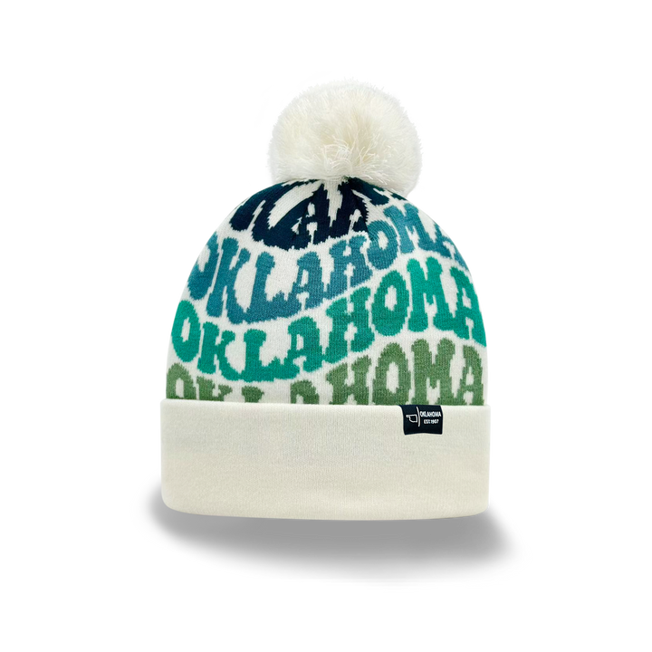 OKLAHOMA Colorful Knit Pom Pom Beanie - Retro Winter Hat