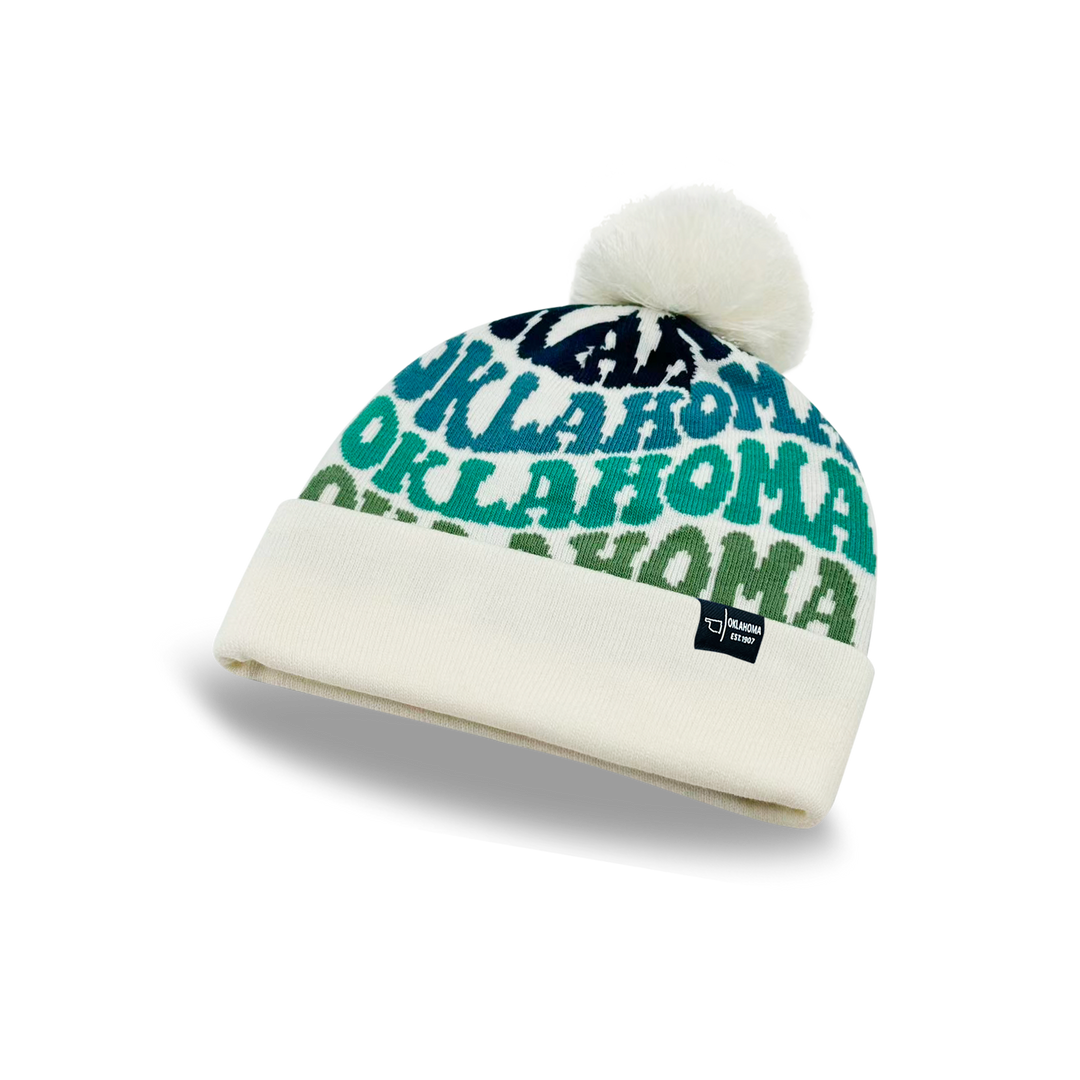 OKLAHOMA Colorful Knit Pom Pom Beanie - Retro Winter Hat